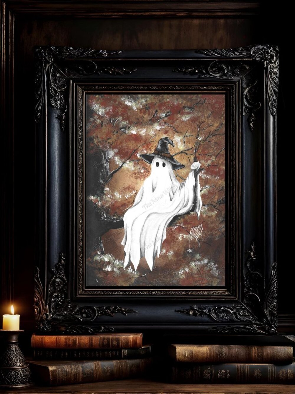 Original Artwork, 12"x9" Acrylic Painting, "Falling Ghosts", Ghost Witch in an A